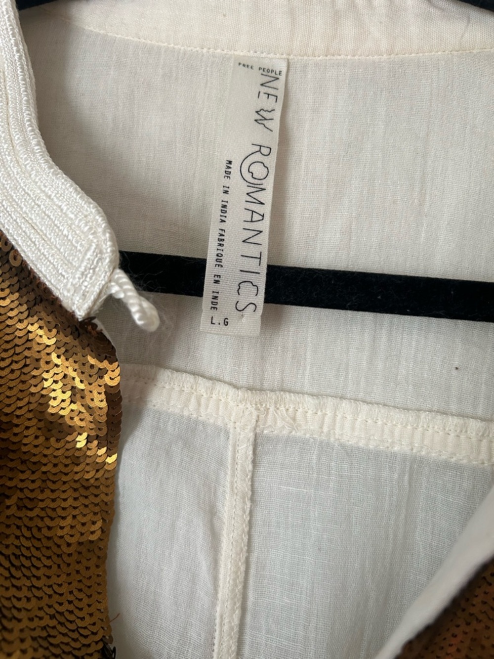 Free People New Romantics Cream Blouse Shirt with Brown Sequin Bib boho L - Picture 6 of 13
